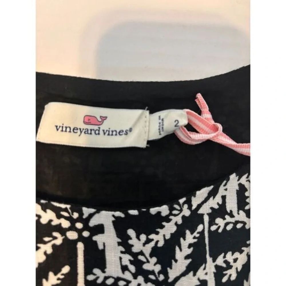 Vineyard Vines Women's Sleeveless Black & White‎ Print A-Line Dress Tiered Hem